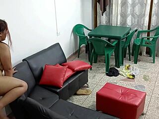 Caught my hijastra smoking again, she begs for sex in the living room
