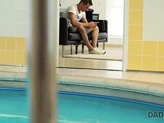 Victoria Daniels Enjoys Swimming In Huge Pool While Sucking Mature Man's Phallus.