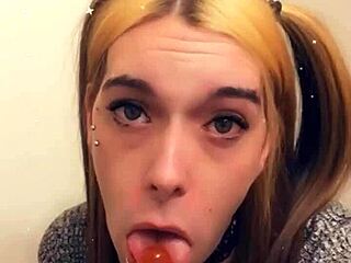 Pretty trans teen teases with her cock in POV blowjob session