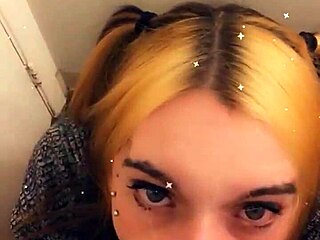 Pretty trans teen teases with her cock in POV blowjob session