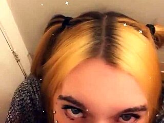 Pretty trans teen teases with her cock in POV blowjob session