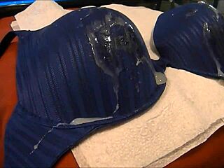 Masturbating and cumming on blue bra with big tits in intense session!