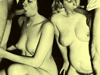 have you seen this vintage orgy with hairy pussies banging in retro style?