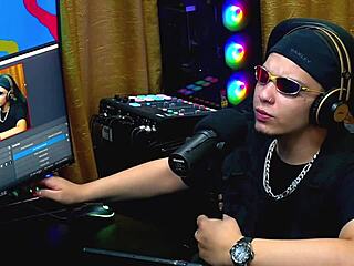 Man, Fabi Drumond bent over on podcast table, begging Ruan to touch her pussy!