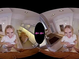 Big titty blonde teen 18+ gets smashed in kitchen with blowjob in vr