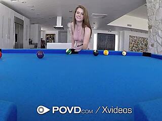 Pov view of wet wild fuck with monster cock on pool table ending in cumshot.