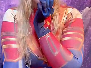 Captain marvel rides ebony dildo with big tits