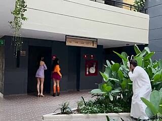 Halloween Threesome With Big Tits Babe!