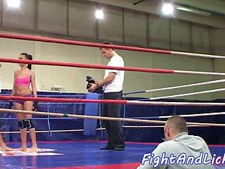 Athletic lezzies wrestling in the boxing ring 💪