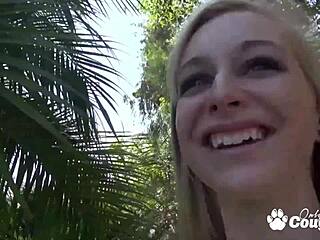 Blonde Stacie Jaxxx Deepthroats and Gags by the Pool.