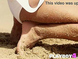 cute blonde milf cara mell poses naked on beach, revealing perfect tits