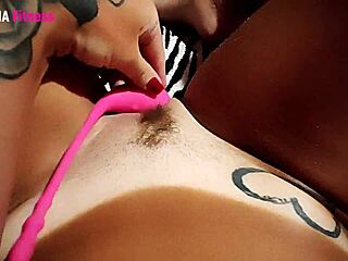 Horny brunette rubs big clit to orgasm, soaking wet pussy in amateur fingering.