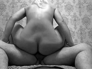 My voluptuous, mature lover takes control, riding my penis in homemade, amateur black and white video