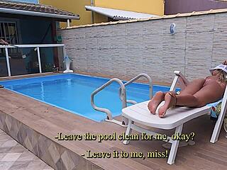 Blonde Couple's Hardcore Anal Assfucking with Big Cock in Poolside Encounter