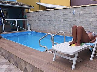 Blonde Couple's Hardcore Anal Assfucking with Big Cock in Poolside Encounter