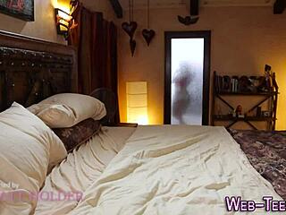 I watch these lesbian teen 18+s masturbating with fingering, their small tits so cute in hd