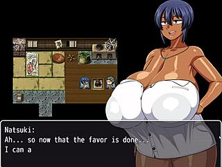 tanned girl natsuki in hentai game, all men jerking off to her