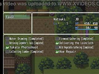 tanned girl natsuki in hentai game, all men jerking off to her