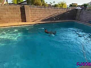 Blonde gives pool side blowjob in 4K POV!