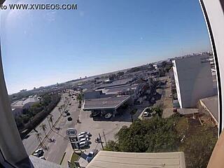 Naked tits in hotel window creampie voyeur