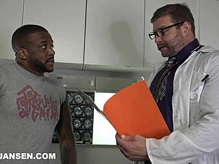 Wow, hunky doctor Colby Jansen goes bareback with his hot black patient at work!