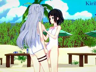 miku kohinata and laura bodewig lesbian play - symphogear & infinite stratos hentai