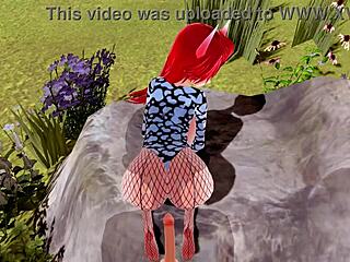 in this 3d hentai, big ass and tits in fishnet get creampied