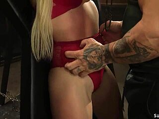 bound blonde in lingerie, whipped or deepthroated?