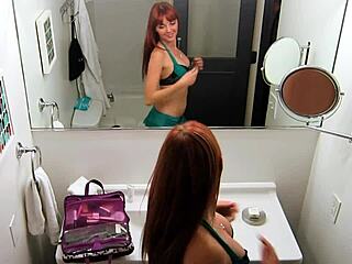 Blonde lesbian bombshell visits redhead’s apartment for a wild night.