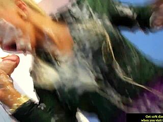 Blonde Euro Babe Overwhelmed by Gloryhole Facial Cumshots