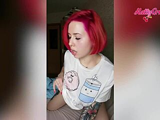 redhead bitch with butt plug plays with her tight pussy using vibrator