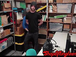 busty shoplifter caught masturbating, gets fucked and cumshot as punishment