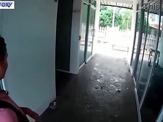 risky quick blowjob in public toilet by the road