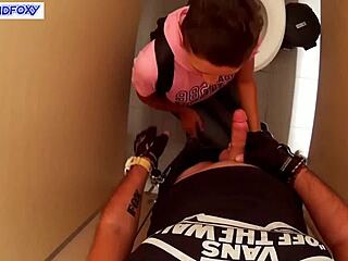 risky quick blowjob in public toilet by the road