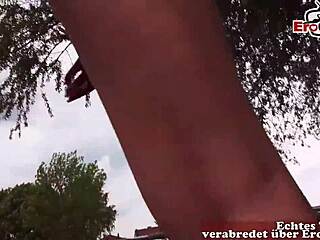 german brunette slut shows big tits at outdoor meet pov