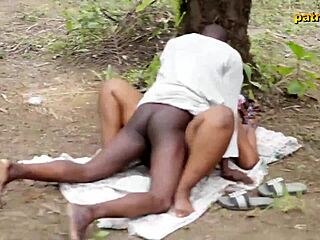 I masturbate and suck big black cock outdoors for creampie