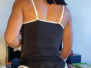 Naughty maid says 'look at my tattoos while I strip, bitch!'