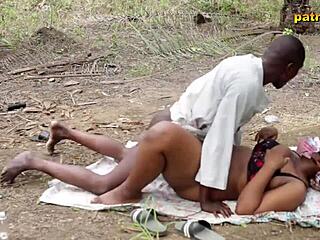 I masturbate and suck big black cock outdoors for creampie