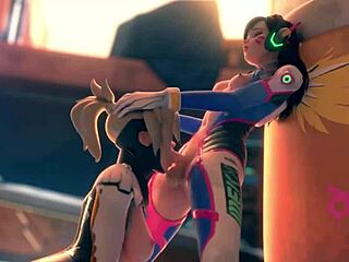 horny mercy giving deep throat blowjob to dva