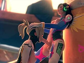 horny mercy giving deep throat blowjob to dva