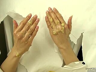 Detailed hand crush fetish involving messy banana crushing in japanese style