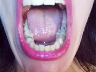 Sexy babe teases mouth fetish fans with dirty talk and rough fucking.