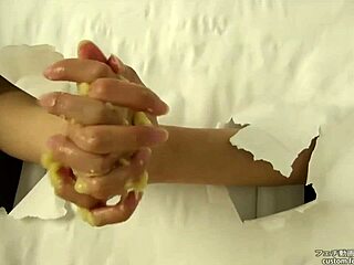 Detailed hand crush fetish involving messy banana crushing in japanese style