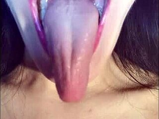 Sexy babe teases mouth fetish fans with dirty talk and rough fucking.