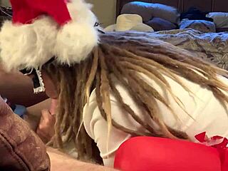 Masked cutie sucks cock during holiday ride