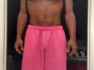 sexy mature woman in stockings and barefoot does solo workout