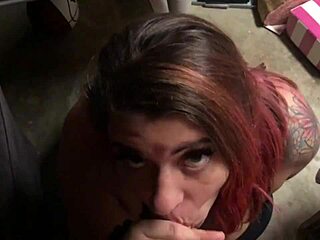 bbw huge natural tits blowjob garage