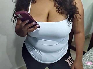 Chubby girlfriend seduces with big natural tits during favorite beat.