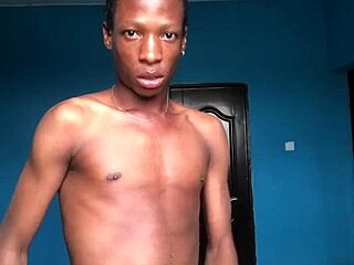 Twink boy in homemade ebony scene with big cock