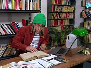 Horny college girl bends over for student in library 😏